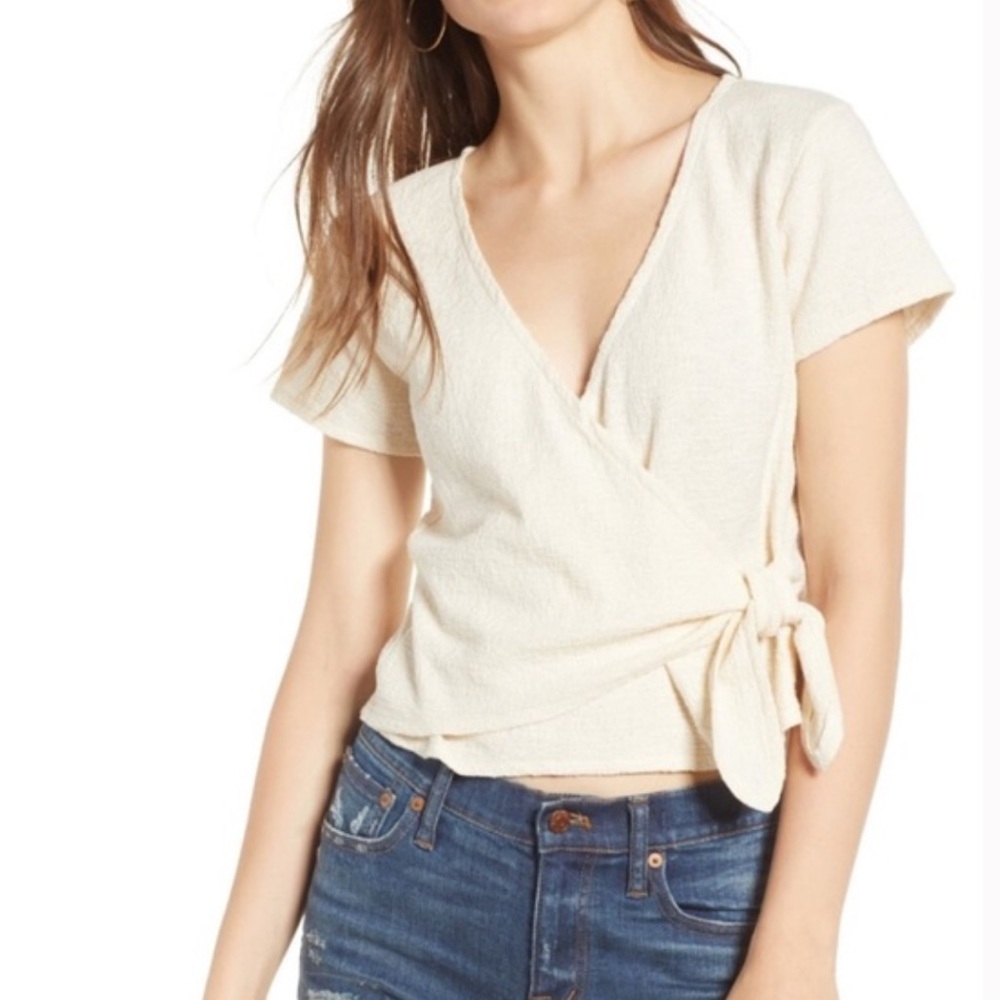 Madewell‎ Texture & Thread Off White Cotton Slightly Cropped Wrap Tie Top NWT XS